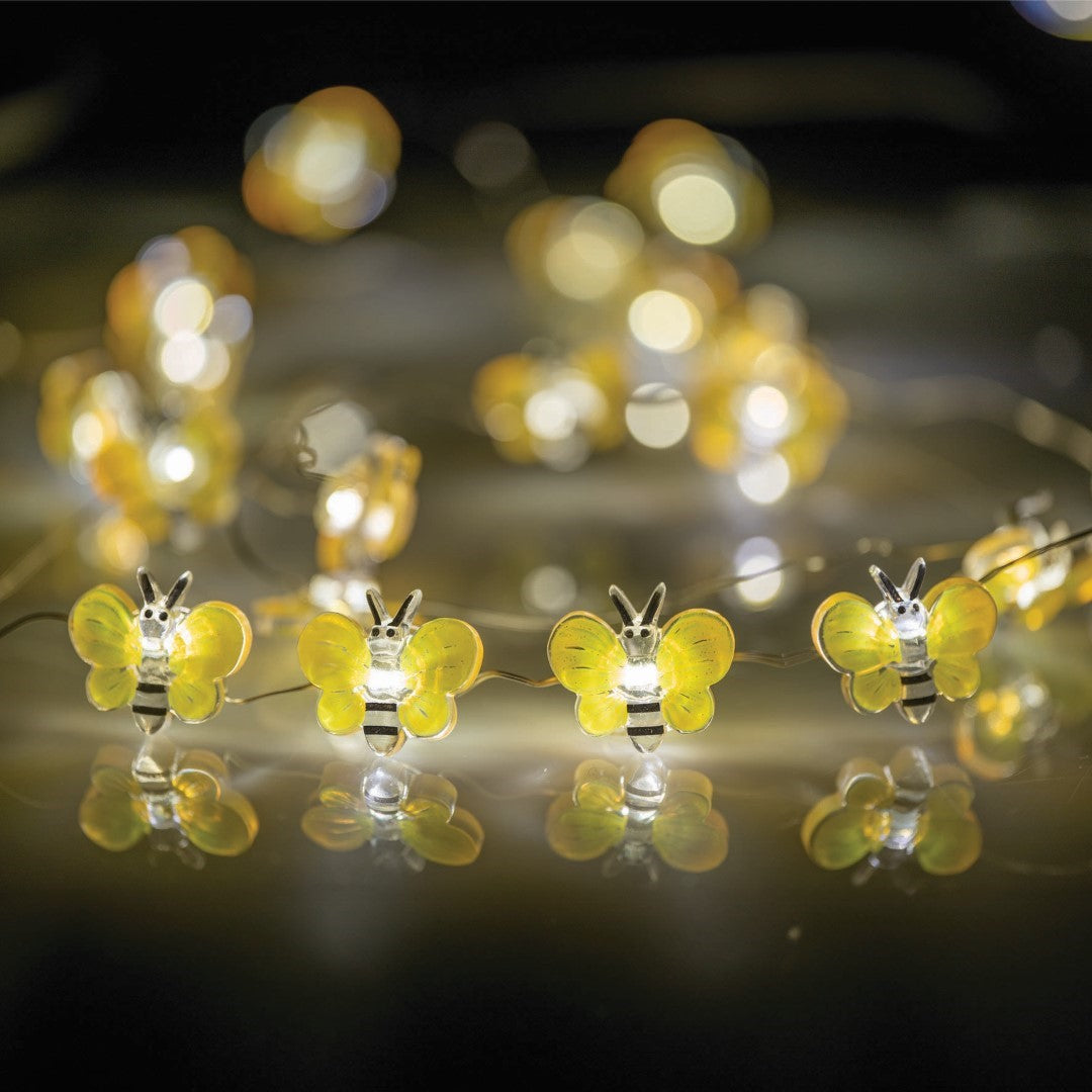 Warm and cozy LED bee string lights set of 3, featuring 20 charming bees on 2 meters of flexible cable.