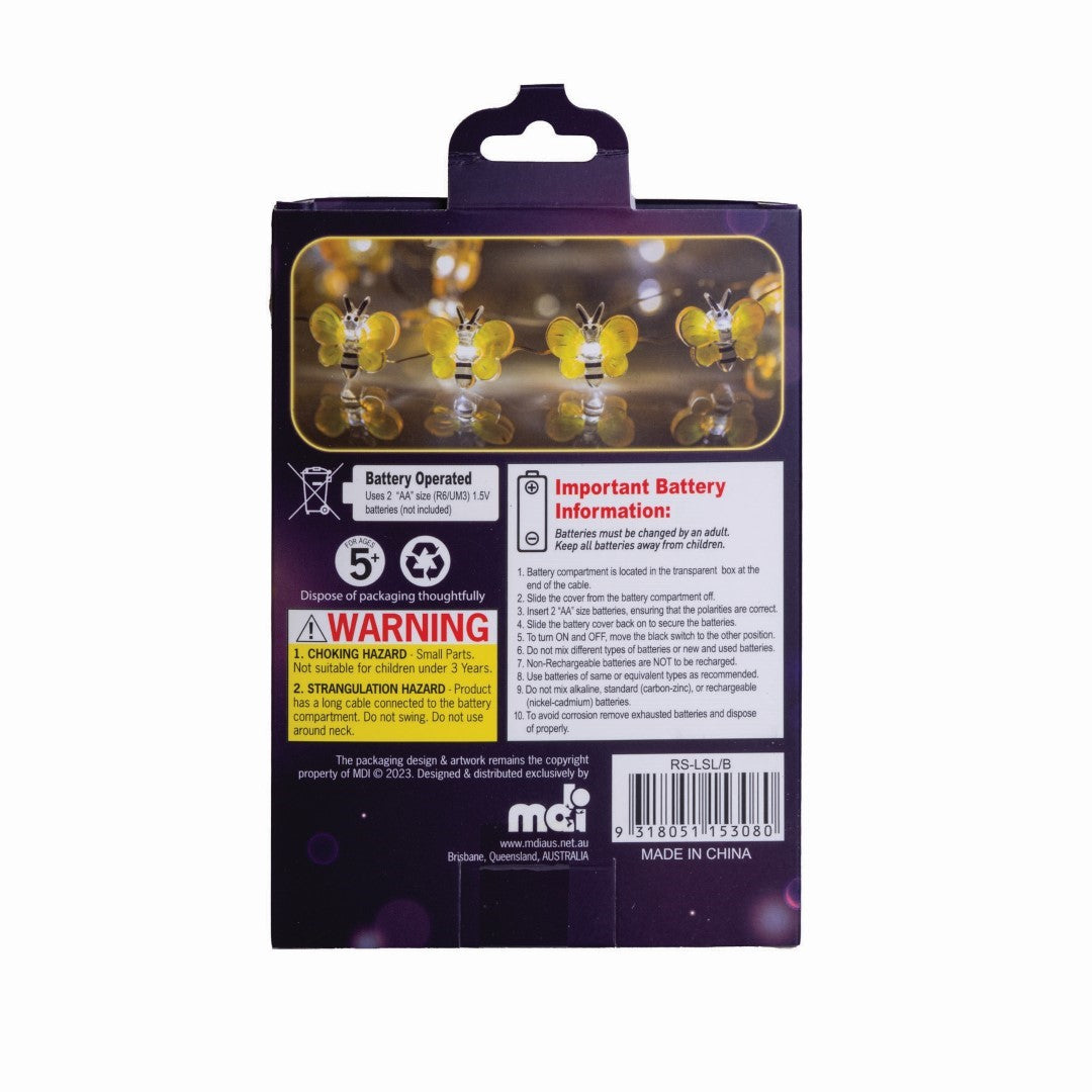 Whimsical LED bee string lights set of 3, perfect for cozying up any indoor or outdoor space.