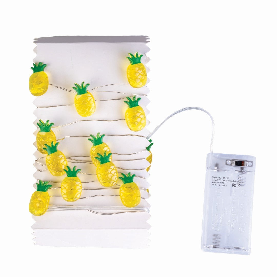 Cheerful LED pineapple string lights in a set of 3, perfect for tropical decor and battery-operated for versatile use.