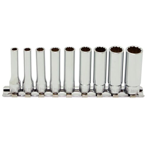 Koken RS2305A Deep Socket Set On Rail 12pt 9pc 1/4"Dr 3/16-1/2"