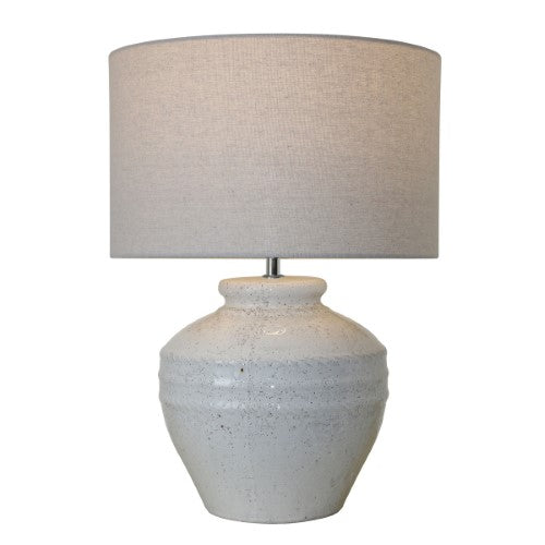 Lamp with White Linen Shade - White Terracotta (35 X 35 X 47.5cm)
