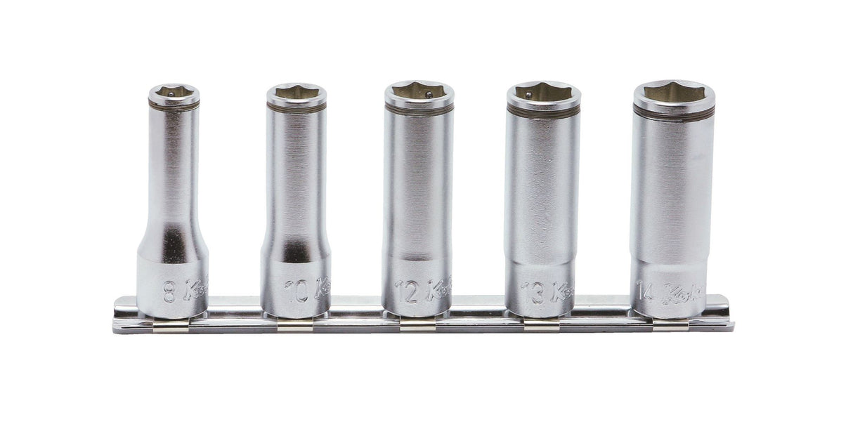 Koken 3/8" Dr Nut Grip Socket Set On Rail - 5pc 8-14mm