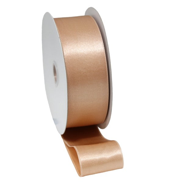 Luxurious apricot nylon double face satin ribbon, 38mm x 30m, perfect for gift wrapping and crafting projects.