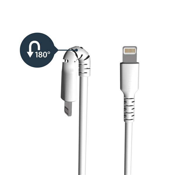 1m USB to Lightning cable in white, MFi certified for Apple devices, featuring durable TPE jacket and fast USB 2.0 data transfer.