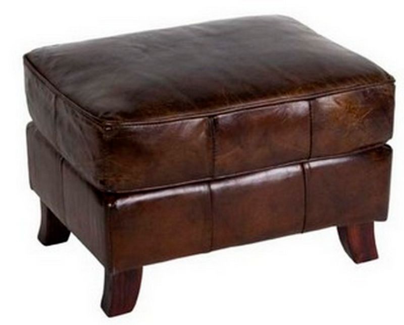 Curved Leg Ottoman Vintage Cigar Leather