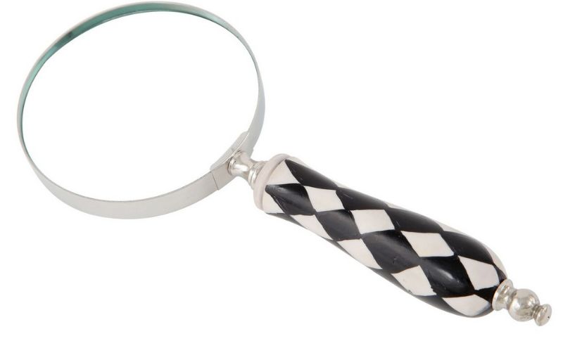 Magnifier With Black & White Handle - Brass Aluminium (24.5cm)