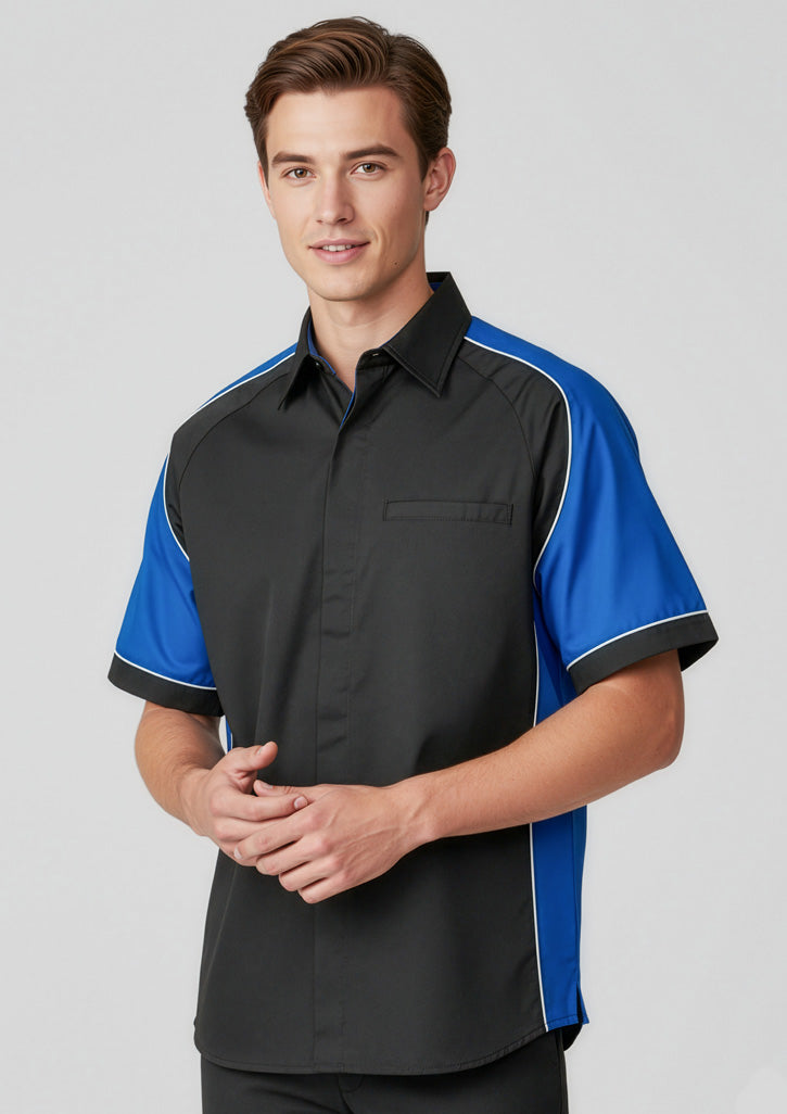 Nitro Mens Short Sleeve Shirt - Black/Royal/White