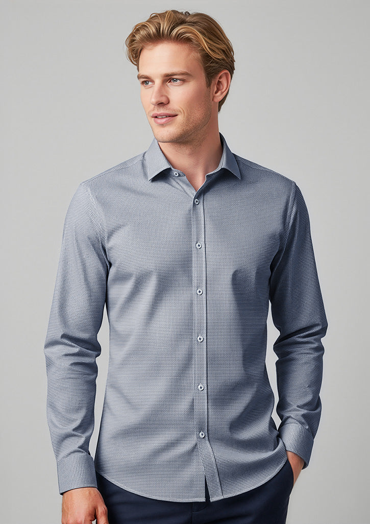 Bristol Mens Tailored Long Sleeve Shirt - White/Navy
