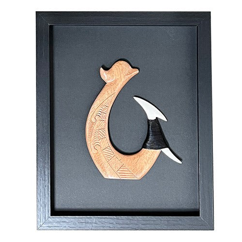 Shadow Box Wall Art with Hand Carved Wood Fish Hook (17.5 x 22.8 x 3cm)