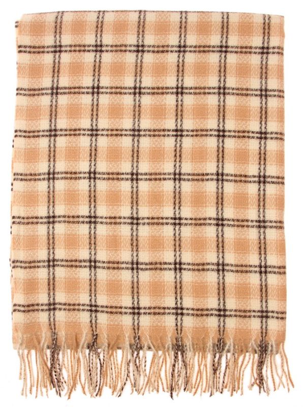 Luxurious taupe check scarf made of 100% polyester, oversized at 68*180 cm, perfect for warmth and stylish layering.