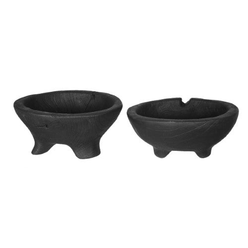 Set of 2 black teak bowls, crafted from high-quality wood, ideal for serving and adding elegance to any dining experience.