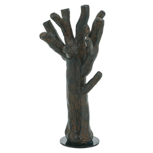 Stylish jewelry holder with tree-like design for organizing necklaces, bracelets, earrings, and rings, made from durable polyresin.