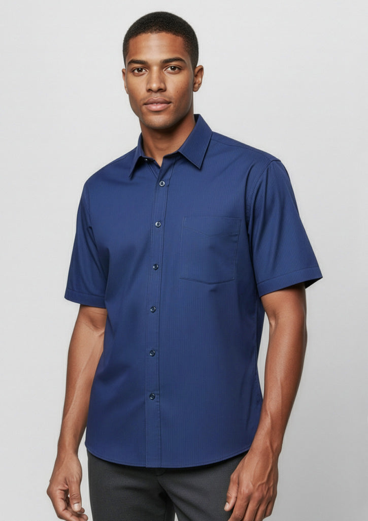 Micro Mens Check Short Sleeve Shirt - Mid Blue