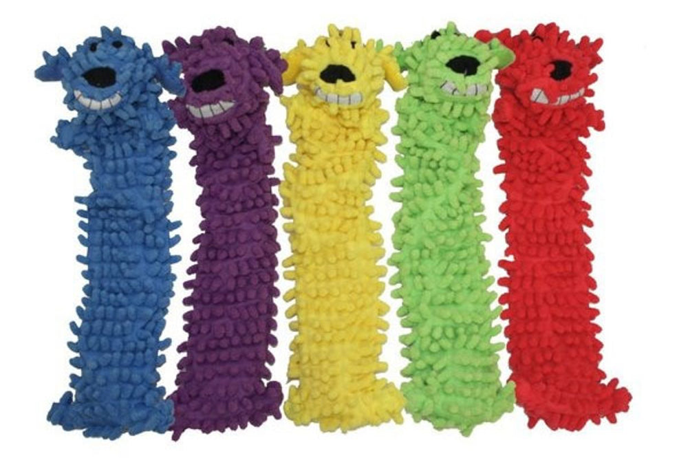 Plush Loofa Dog Floppy Toy, 30cm, colorful, squeaky, soft and durable for interactive play, perfect for dogs of all sizes.