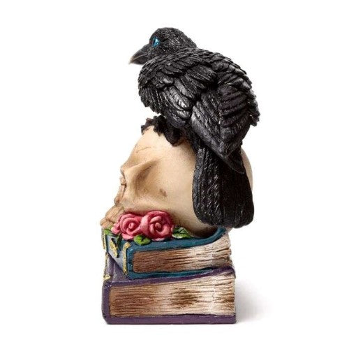 Ornament - Crow Perched on LED Skull & Books (19.5cm)
