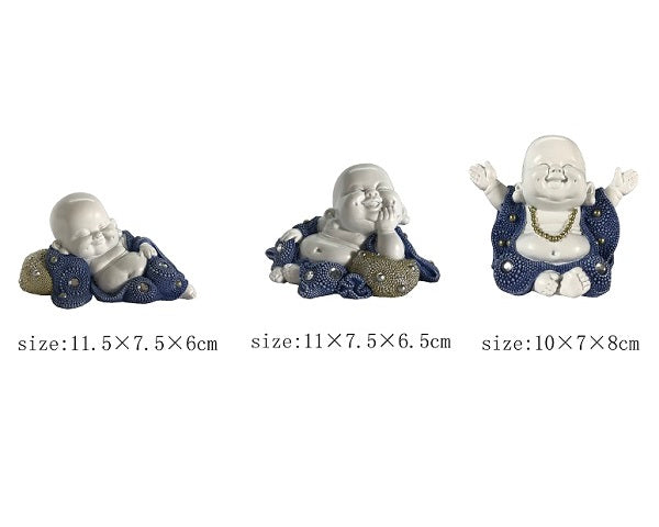 Ornament - Blue Happy Buddha x 3