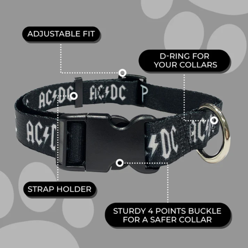 Dog Collar - ACDC Black & White Logo Medium (34-56cm)