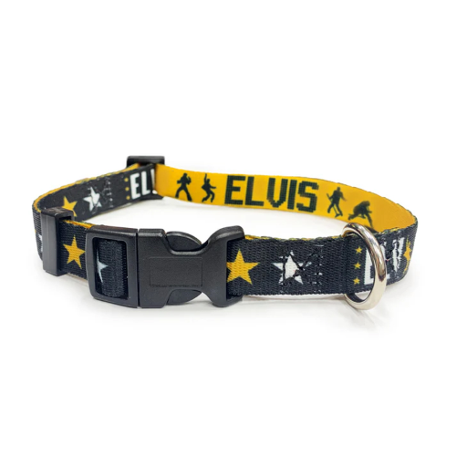 Dog Collar - Elvis Dancing Black & Gold Medium (34-56cm)