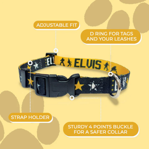 Dog Collar - Elvis Dancing Black & Gold Large (38-60cm)