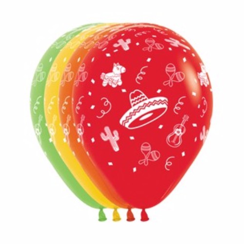 Balloons - Mexican Fiesta Fashion Assorted - Pack of 12