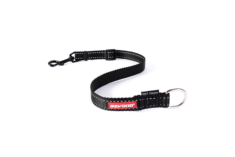 Black Ezy Dog Lead Extension, 60cm, soft touch nylon, reflective trim, adjustable length for comfort and safety during walks.