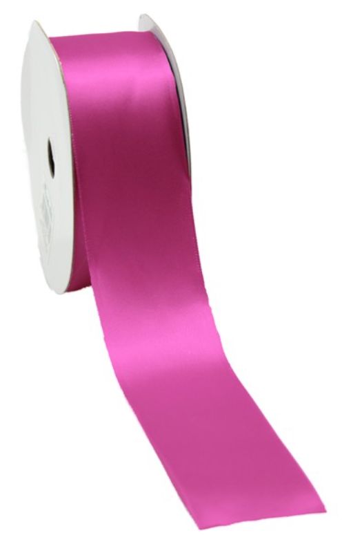 Vibrant fuchsia satin ribbon, 38mm x 25m, perfect for gift wrapping and crafting with an elegant touch.