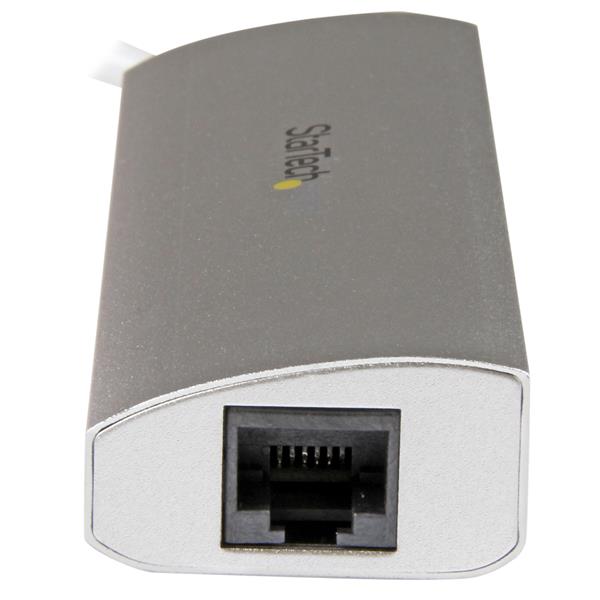 3-Port Portable USB 3.0 Hub plus Gigabit Ethernet - Built-In Cable