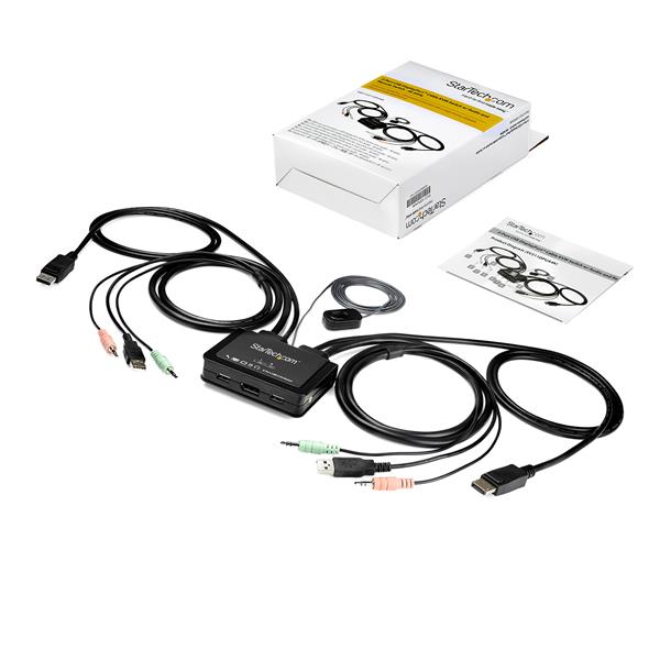 2 Port DisplayPort KVM Switch 4K 60Hz - DP 1.2 - USB w/ Cables