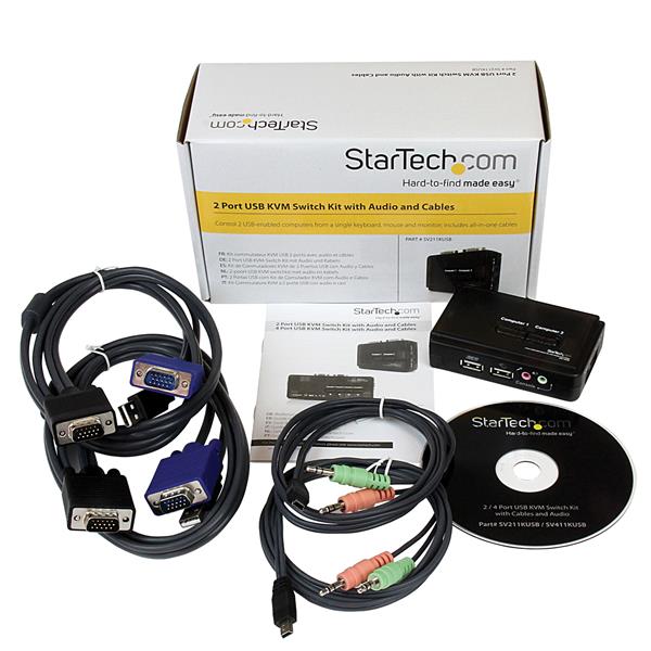 2 Port Black USB KVM Switch Kit with Audio and Cables