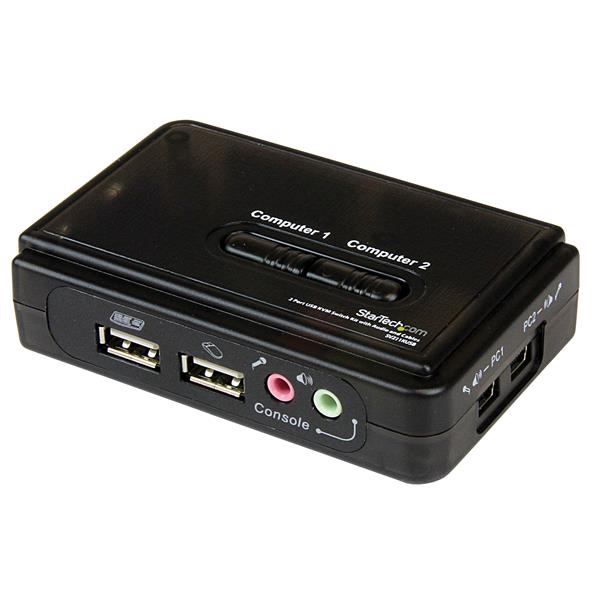2 Port Black USB KVM Switch Kit with Audio and Cables