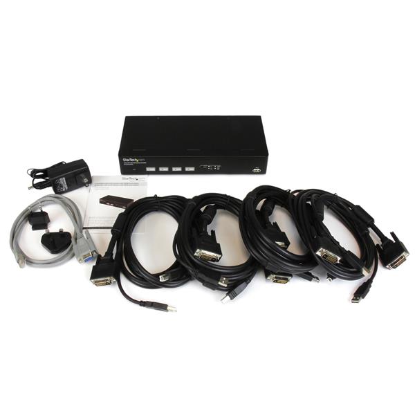 4 Port USB DVI KVM Switch with DDM Fast Switching Technology and Cables
