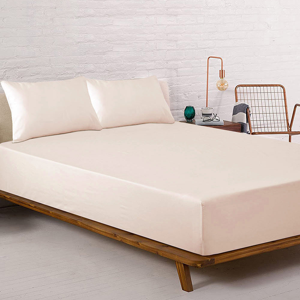 Single Plain Dyed Fitted Sheet BONUS Pack Sand- Bambury