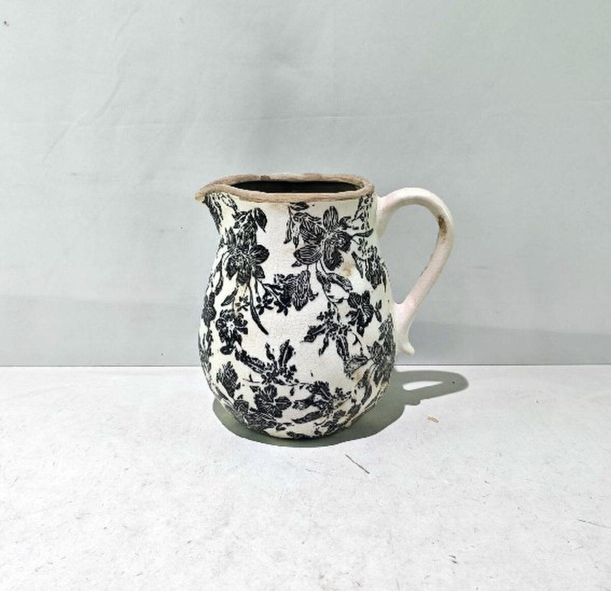 BLACK FLORAL CERAMIC JUG - BLACK - 200x165x200