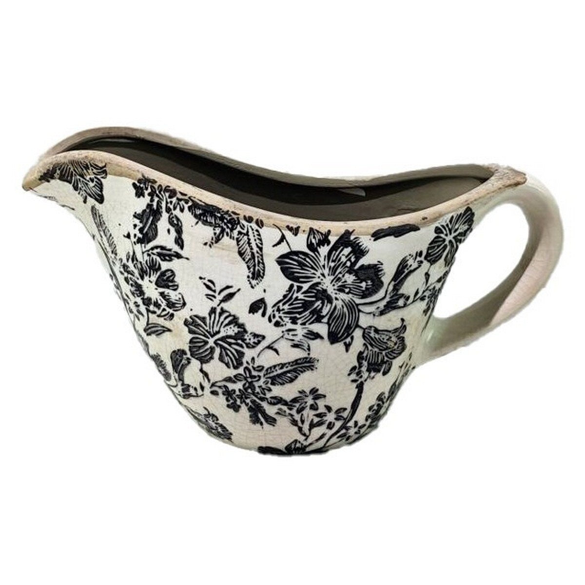 BLACK FLORAL CERAMIC JUG - BLACK - 240x125x140