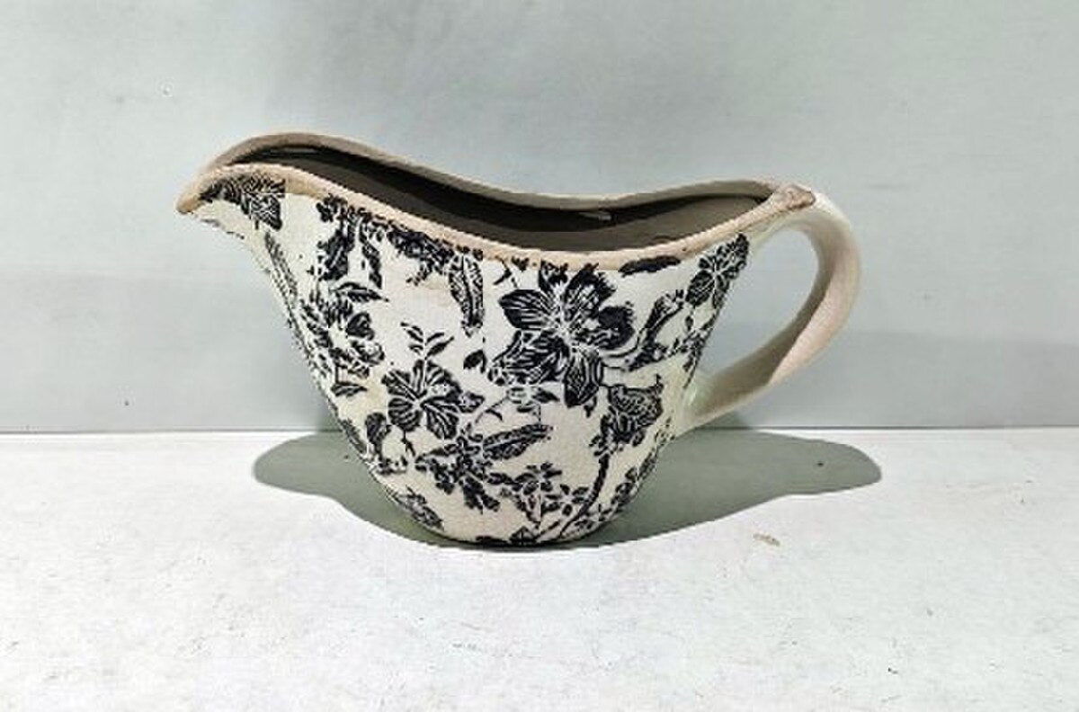 BLACK FLORAL CERAMIC JUG - BLACK - 240x125x140