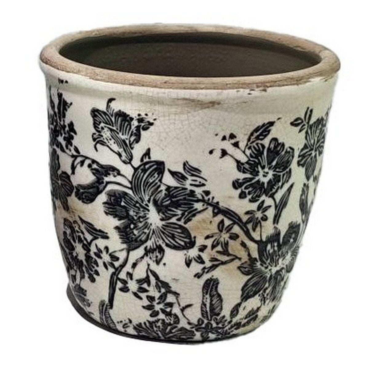 BLACK FLORAL POT - BLACK - 160x160x155