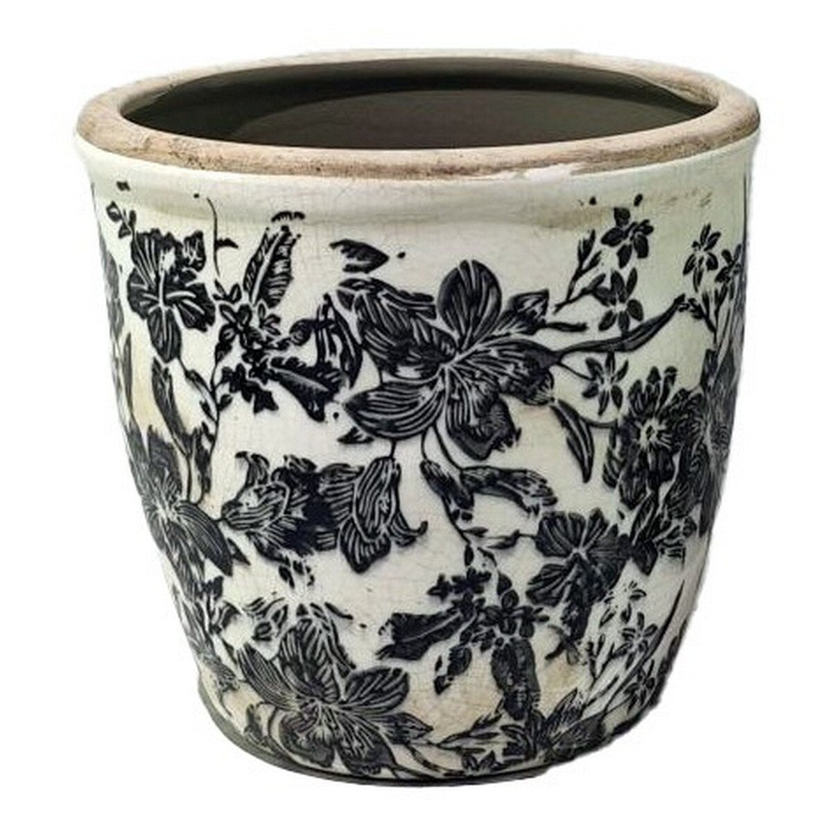 BLACK FLORAL POT - BLACK - 145x145x135