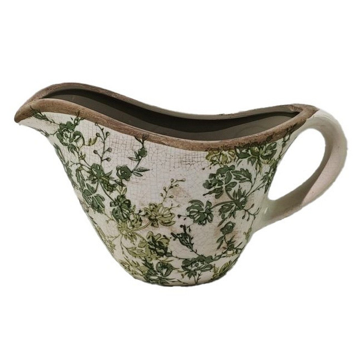 GREEN FLORAL CERAMIC JUG - GREEN - 240x125x140