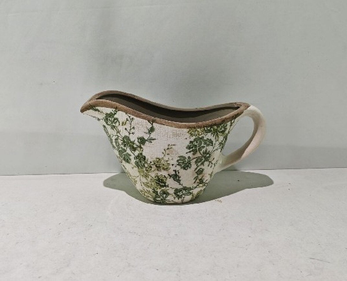 GREEN FLORAL CERAMIC JUG - GREEN - 240x125x140