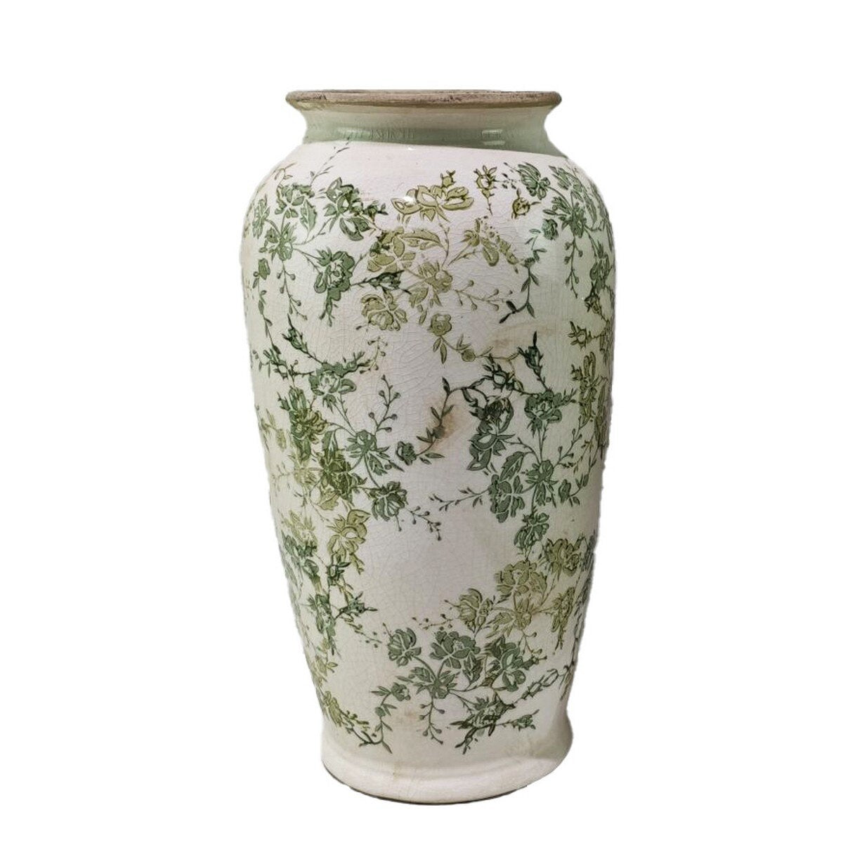 GREEN FLORAL VASE - GREEN - 195x195x370
