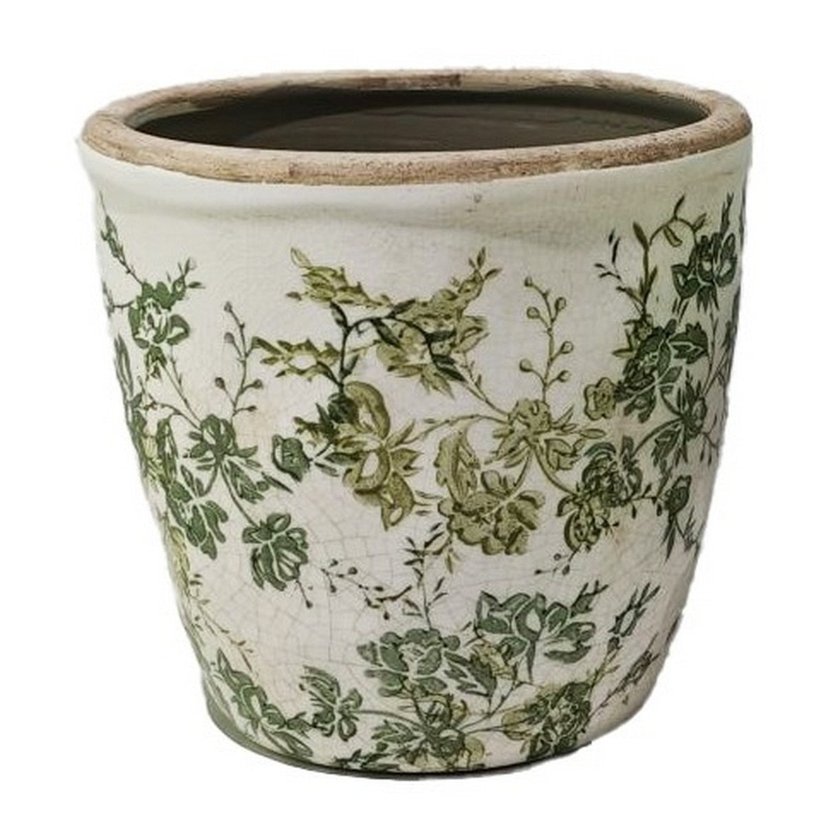 GREEN FLORAL POT - GREEN - 160x160x155