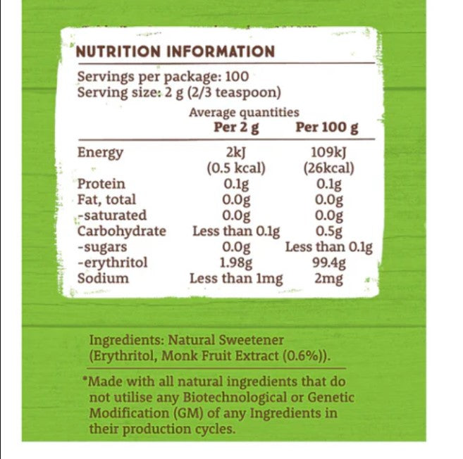 Natvia Sugar Substitute Monk Fruit White Sweetener Cannister 200g