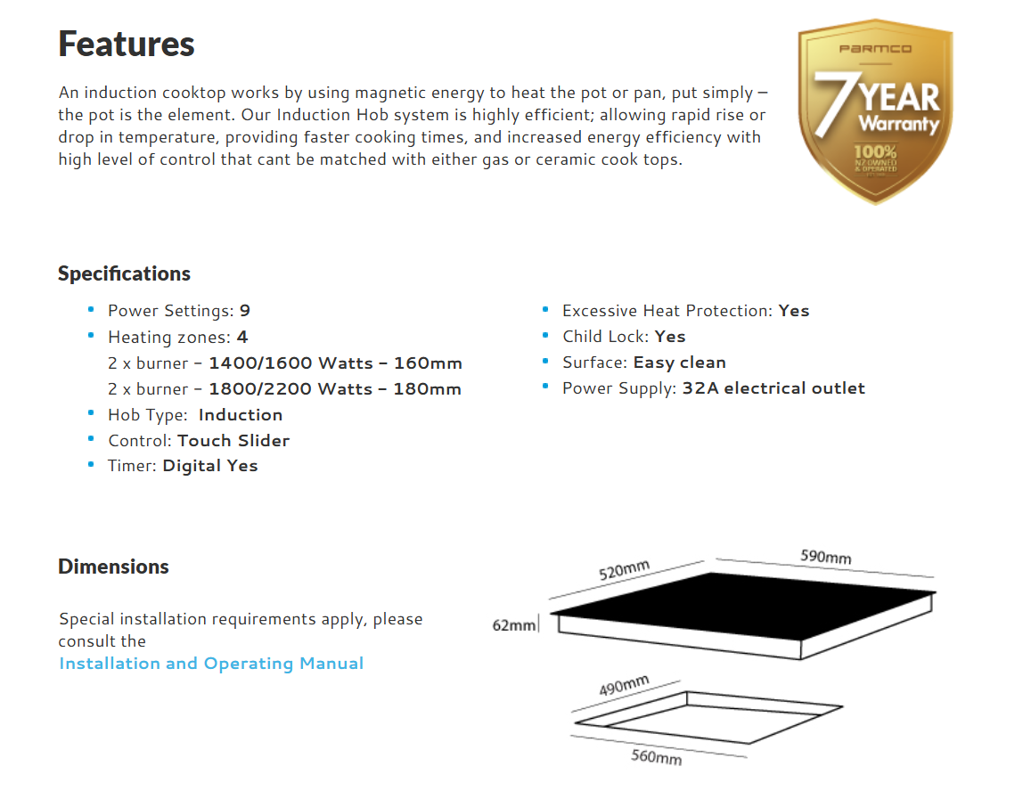 Parmco - 4 Element Induction Cooktop - 600mm Black Series 3