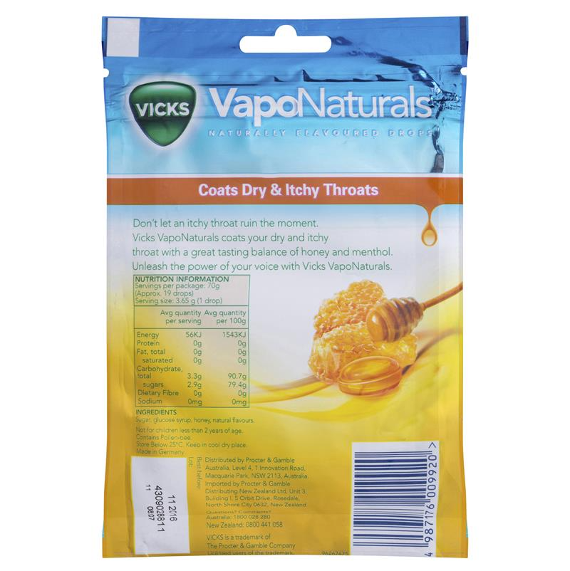 Vicks Vapo Naturals Honey 70g - Carton of 4