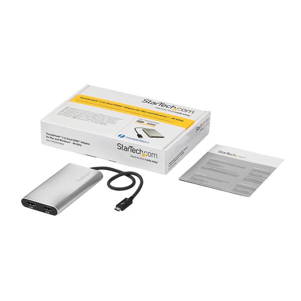 Thunderbolt 3 to Dual HDMI Adapter - 4K 60Hz - Mac and Windows Compatible