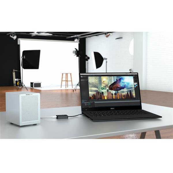 Thunderbolt 3 to Thunderbolt Adapter for Windows and Mac, enabling fast 10Gbps and 20Gbps connections with older peripherals.