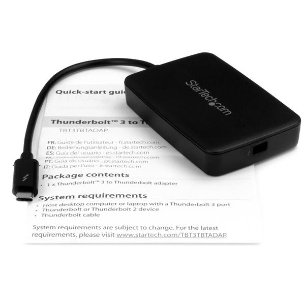 Thunderbolt 3 to Thunderbolt Adapter for seamless connection of older peripherals to new devices, supporting 10Gbps and 20Gbps data transfer.