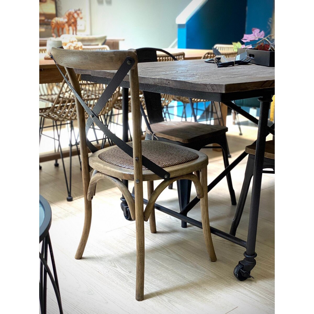 Cross Back Chair Metal Black