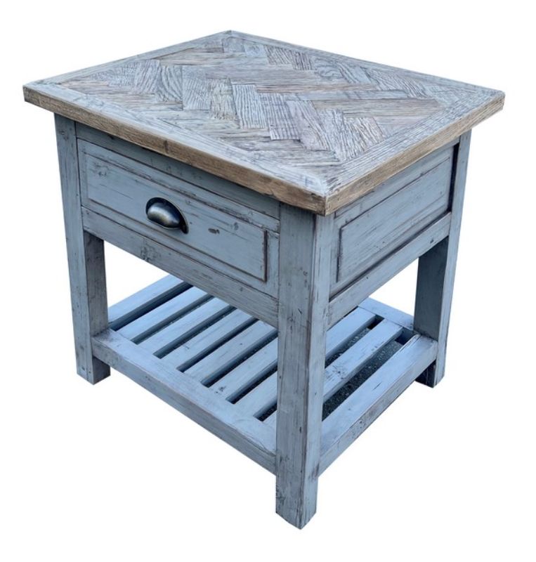 Side Table - Grey W/Parquet Natural Oak Top (55.5cm)