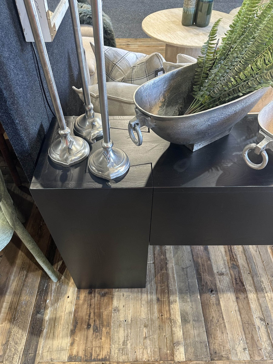 BLOCK CONSOLE - DOVETEAIL ANTIQUE BLACK ELM RECLAIMED ELM